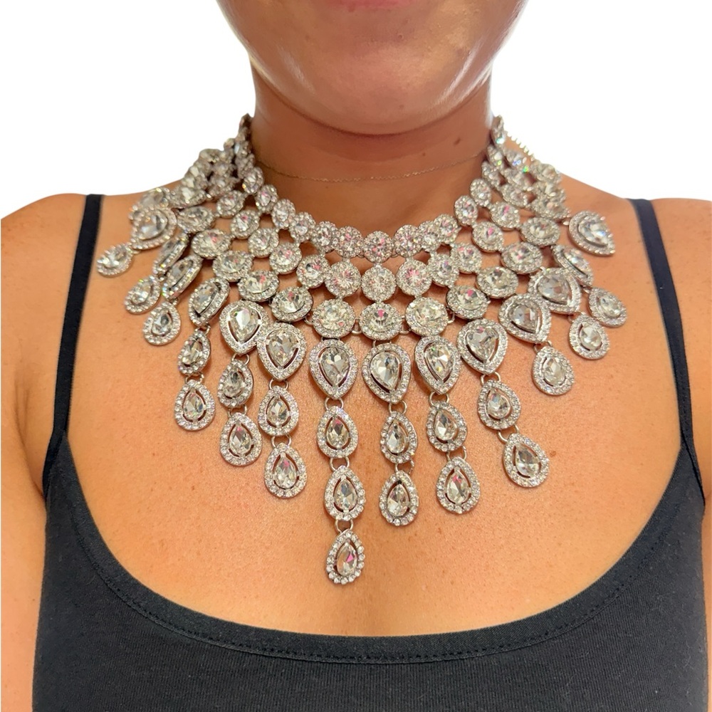 Christian Sirano Pear Drop Rhinestone Statement Necklace‎ Wedding NWT